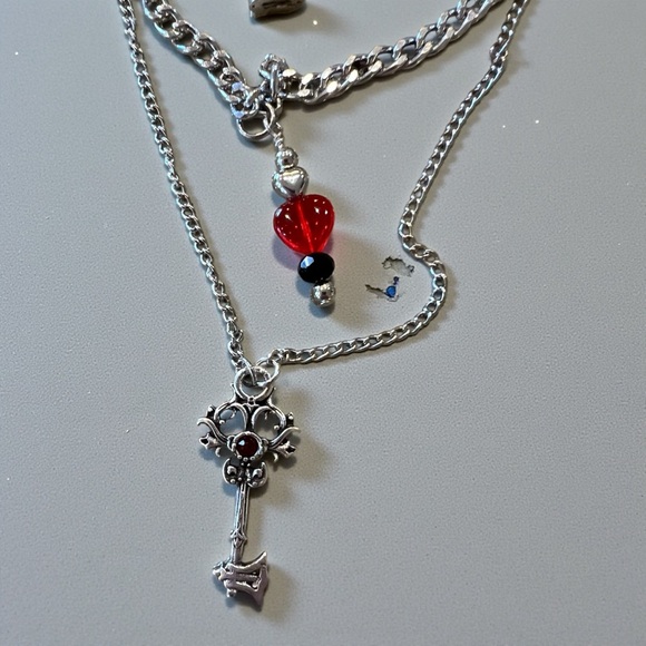 Layered Gothic Heart Lock and Key Pendant Necklace - Picture 8 of 16